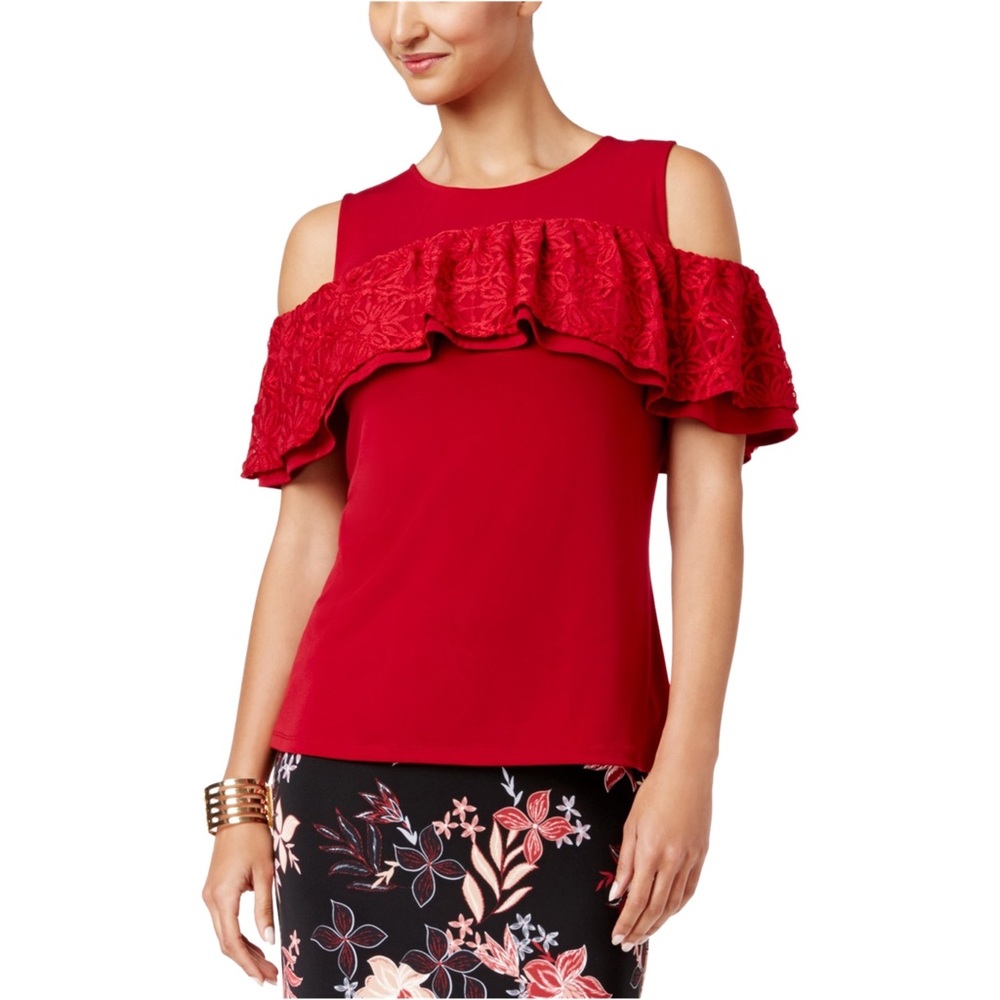 GUC Thalia Sodi Womens Cold Shoulder Knit Blouse, Red, Medium